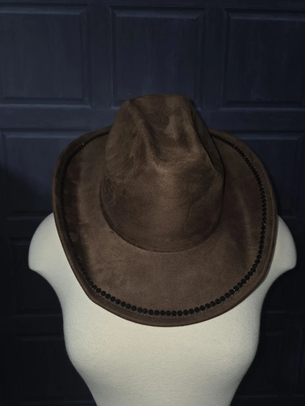 Brown Suede Cowboy Hat with Studded Brim